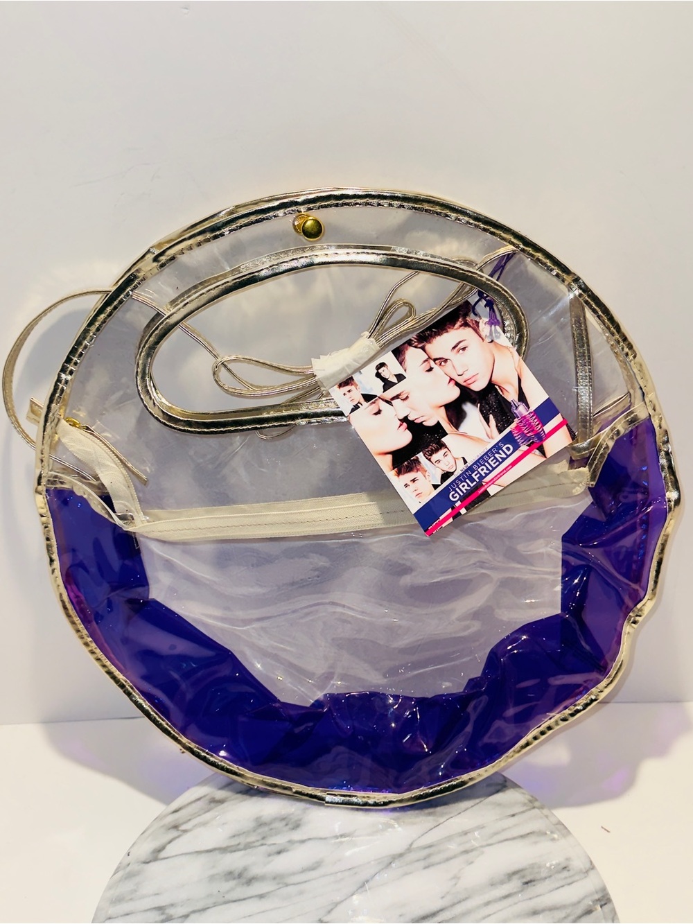 Justin Bieber Girlfriend 15 Inch Clear Purple concert  Satchel Bag  Violet New